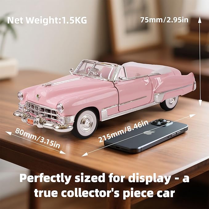 1949 Cadillac Elvis 1/18 Scale Die-Cast Metal Model Car with Opening Doors & Display Case - Premium Classic Vintage Collectible Car for Kids Men and Teens