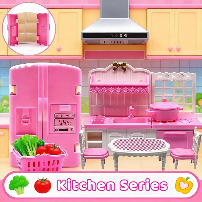 52 Pcs Doll House Mini Furniture, Dollhouse Furniture Set Accessories, Kitchen, Bedroom, Living Room, Bathroom Accessories - Miniature Doll House Toy