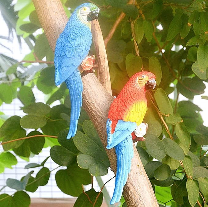 coolboy Hanging Parrot Decor,Bird Statues,Tropical Real Resin Bird Figurines,Home Ornament Decor for Tiki Bar,Perfect for Yard Ornaments,Tree Decorations Outdoor,Patio,Lawn,Tree Trunk, Porch