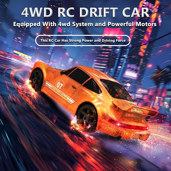 RC Drift Car 1:24 Remote Control Car 4WD 15KM/H High Speed Racing Sport Car with LED Lights RC Cars Toy for Kids Boys Girls Adults Gifts Birthday Christmas Rechargeable Batteries