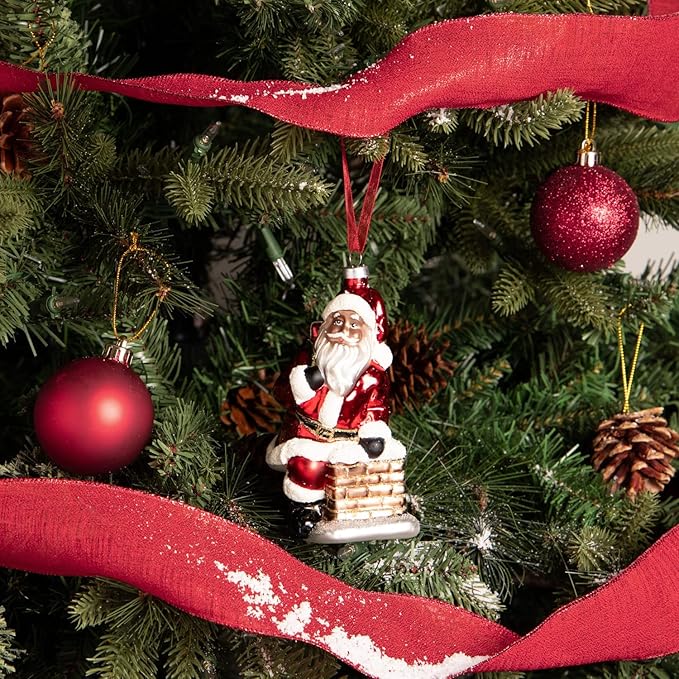 Every Day is Christmas Glass Blown Ornaments Cute Hand Made Figurines Tree Decoration, Chimney Santa
