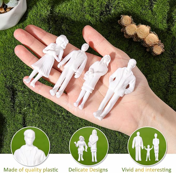 Namalu 50 Pcs 1:25 Scale White Unpainted Mini People Figures Miniature People for Model Trains Architectural Standing and Sitting Mini Diorama Figures for Architectural Project Miniature Scenes