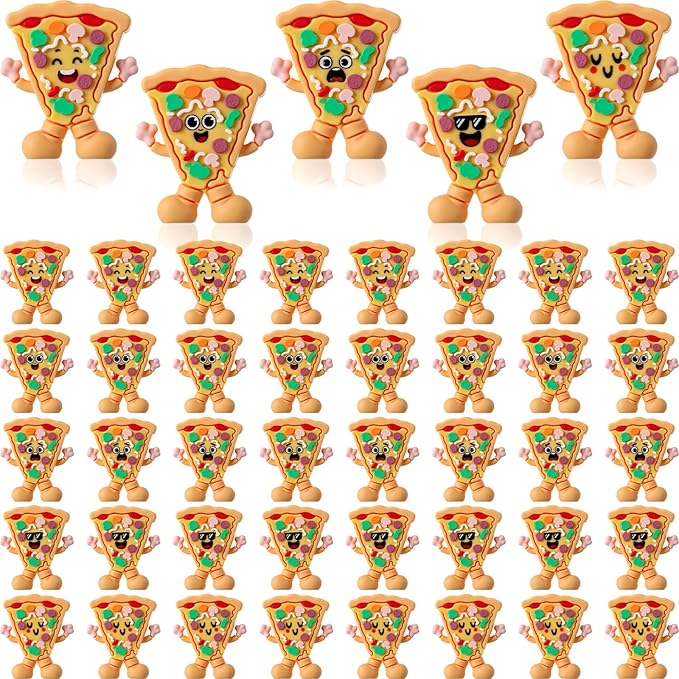 Threehoney 50 Pcs Mini Pizza Figures Small Pizza Figurines of Five Expressions Tiny Foods Figurines for Birthday Party Favors Goodie Bag Fillers Table Cake Mini Kitchen Dollhouse Decoration