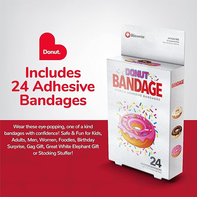 BioSwiss Bandages, Donut Shaped Self Adhesive Bandage Set, Latex Free, Sterile Wound Care, 24 Count