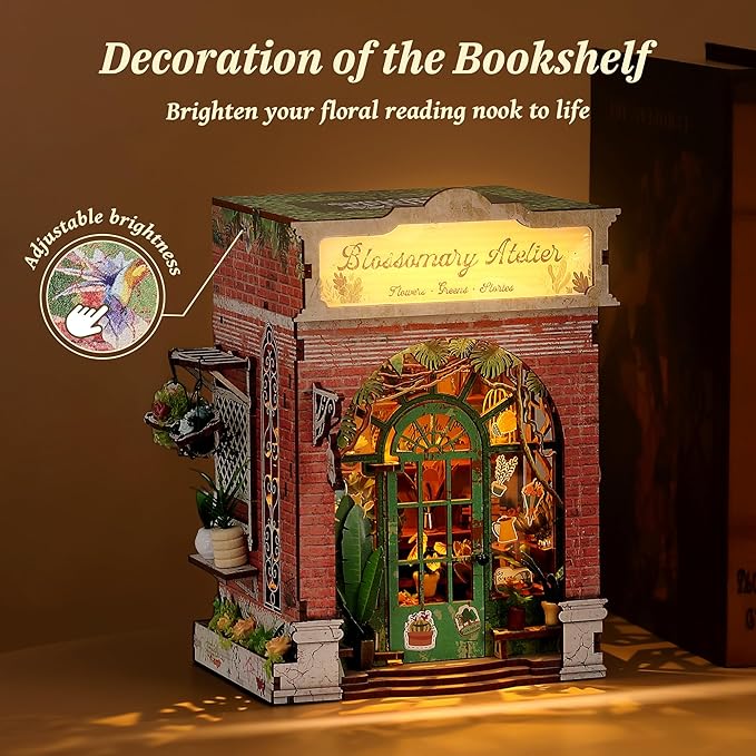 3D Wooden Puzzle Miniature Dollhouse Kit – Flower Workshop Miniature Model with LED Lights – Home Decor DIY Creative Gifts for Adults and Teens (Blossomary Atelier)