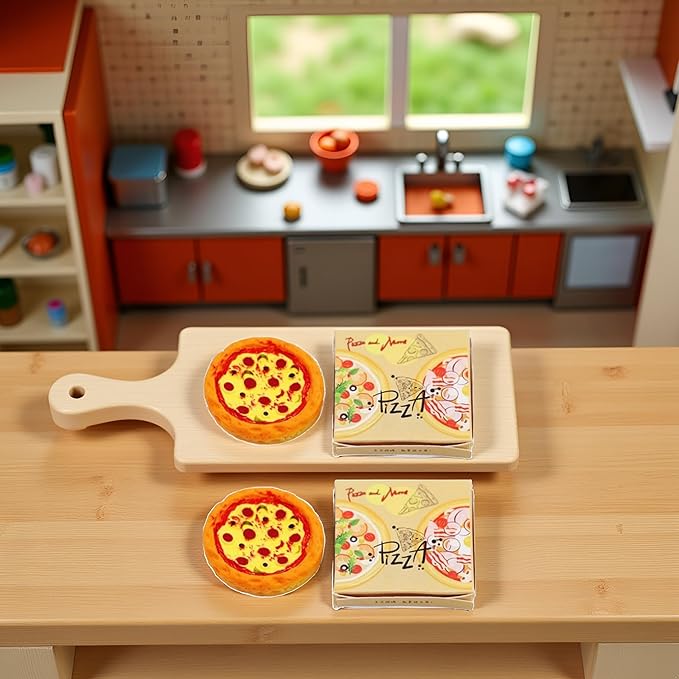4-Piece 1/12 Miniature Pizza Set, Miniature Pizza Dollhouse Decoration Accessories Resin Mix Pizza Mini House Food Decoration Accessories Dollhouse Décor