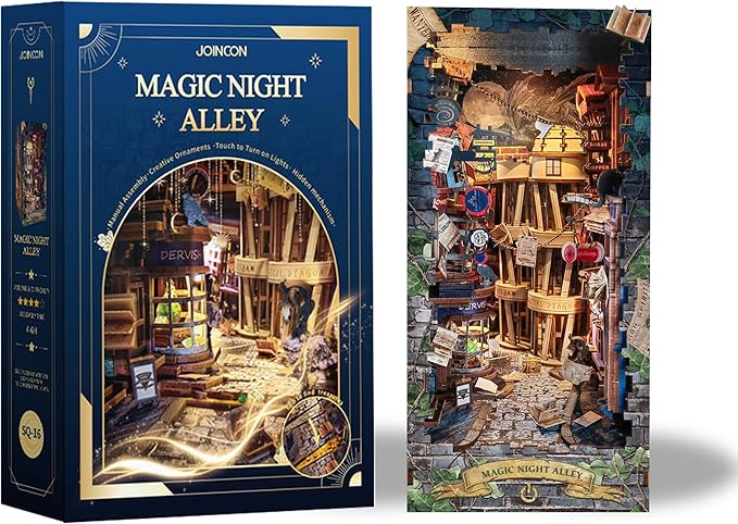 Book Nook with LED Light - 3D Puzzles for Adults, DIY Miniature House Kit, Exquisite Bookshelf Decor, Book Shelf Decor, Perfect, Dollhouse Magic Book Nooks-Magic Night Alley