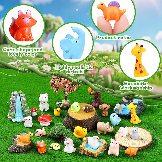 160pcs Mini Resin Animals Mini Animals Figures to Hide Tiny Resin Animal for Dollhouse Accessories and Aquarium Decor