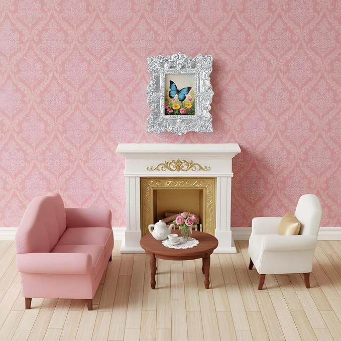12 Pcs Miniature Dollhouse Accessories Gold Foil Mini Picture Frames Set Dollhouses Ornaments for Crafts Victorian Baroque Style Dollhouse Frames in Gold Silver White for 1/12 Scale Display