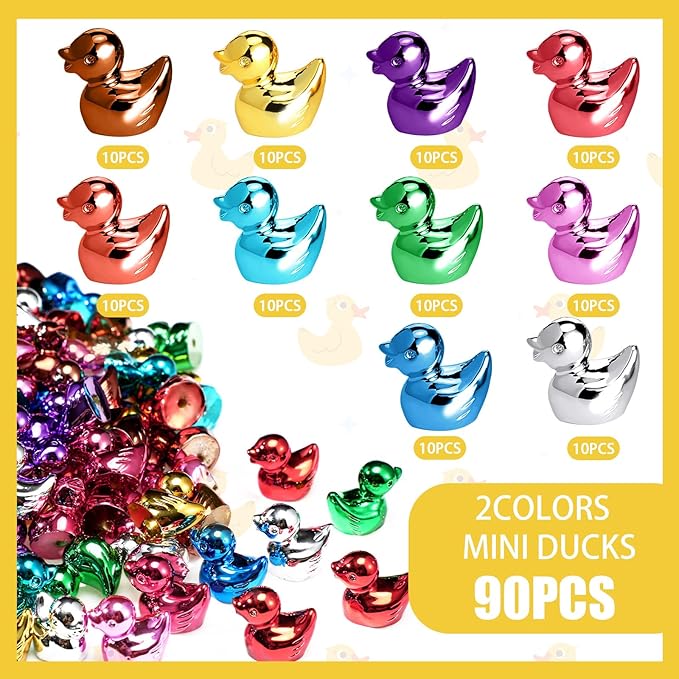 Yaocom 100 Pcs 10 Metallic Colors Mini Duck Statue Bulk Resin Duck Figurines Micro Garden Landscape Dollhouse Cake Decoration Potted Plants DIY Craft Charms for Party Christmas Thanksgiving Gift