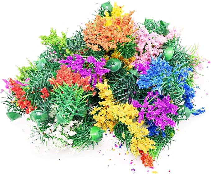 PrettyLife 50Pcs Miniature Flower Cluster Flower Plant Tufts for Mini Dollhouse Fairy Garden Railway Simulated Static Scenery Micro Landscape Model