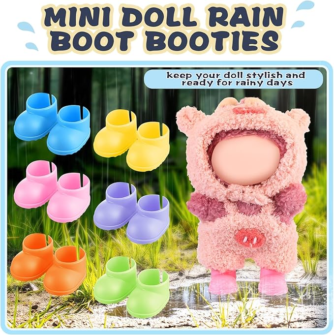 6 Pairs Cute Doll Shoes for 17cm Dolls Mini Rain Boots Fit Perfectly on 15cm/17cm Standing Sitting Series Multi Color Plastic Boots Cute Clothes Accessories (Multicolor)