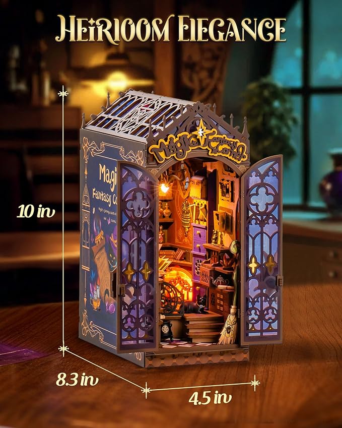 Rolife Book Nook Kit Magic Fantasy Corner DIY Miniature House Kit, 10" Wizard Witch Room Booknook Bookshelf Insert Decor 3D Wooden Puzzles for Adults Halloween Chiristmas Gift