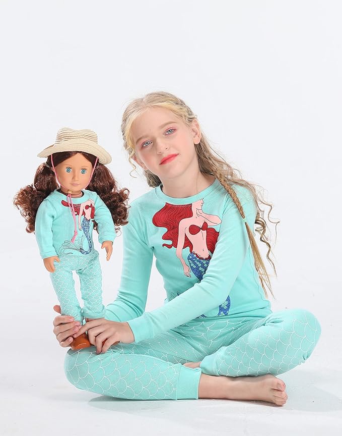 Babyroom Girls Matching Doll&Toddler 4 Piece Cotton Pajamas Toddler Christmas Sleepwear