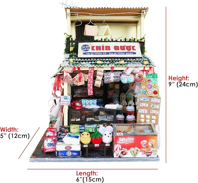Vietnam DIY Miniature Kit - Asian Convenience Store, Noodle House, Bahn Mi Cart - Tiny Diorama Building Kits, Craft Hobby Gifts for Teens and Adults (DIY Miniature Asian Convenience Store)
