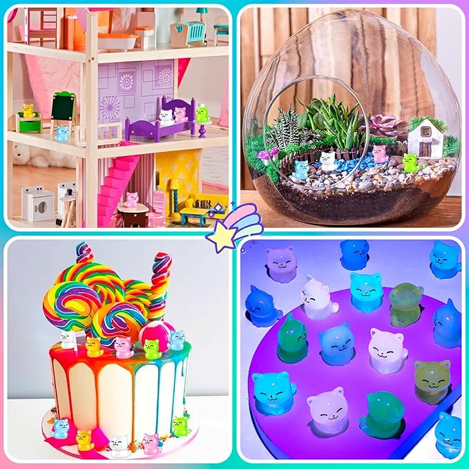 40Pcs Luminous Mini Resin Cat, Miniature Cat, Glow in The Dark Tiny Cats Ornament for Garden Landscape Aquarium Dollhouse Birthday Party Room Crafts Decor