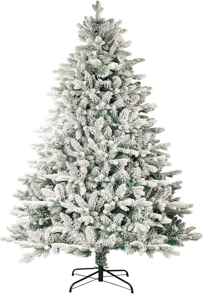 Incbruce 7ft Artificial Christmas Tree, Xmas Tree with 1,000 Branch Tips, Flocked Christmas Tree with Metal Stable Stand Base for Indoor and Outdoor Holiday Decoration(White)
