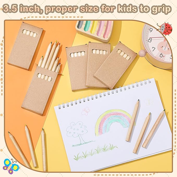 Ctosree 24 Packs 4 in 1 Rainbow Pencils 3.5 Inch Mini Colored Pencils Bulk in Kraft Boxes Valentine's Day Gift for Kids Classroom 100th Day of School Drawing Birthday Party Favor, 6 Per Pack