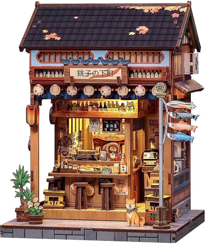 Fsolis Japanese Book Nook Kit - DIY Bookshelf Miniature Dollhouse Kit for Adults, Mini House Tiny 3D Puzzles Adult Craft Gifts for Women Teenagers Book Lovers (Izaka-ya Kurosawa)