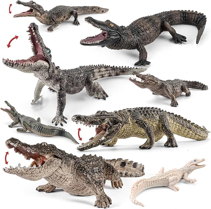8PCS Large Safari Alligator Crocodile Animal Toy Family Figurines,Includes American,Nile,Saltwater Crocodile and Alligators with their babies, Party Favors Cake Toppers Gift for Boy Girl Kids