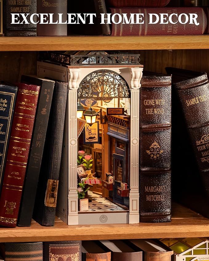 Rolife DIY Book Nook Kit for Adults European Arcade Street Scene, Miniature House Kits 3D Wooden Puzzle Booknook with LED Lighting, Home Decor Craft Creative Gift for Mom Dad Teens