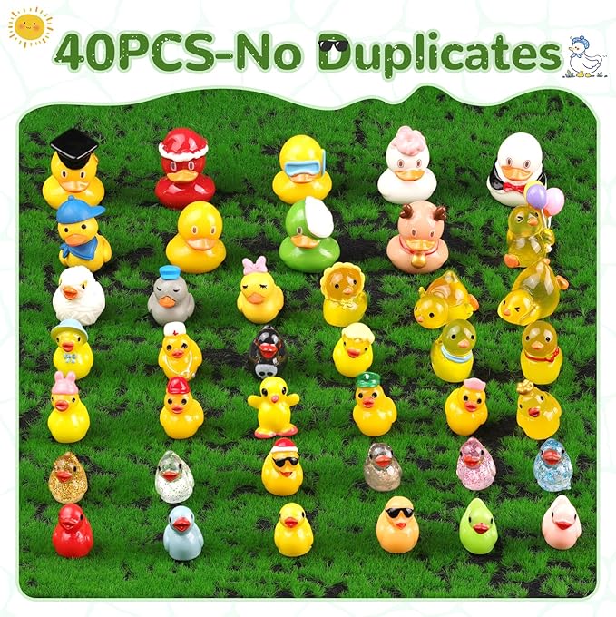 40PCS Mini Resin Animals Assorted Styles Cute Tiny Ducks,Miniature Duck Figures to Hide,Little Animal Bulk for Topper Desk Garden Dollhouse Landscape Aquarium Ornaments DIY Crafts & Decor
