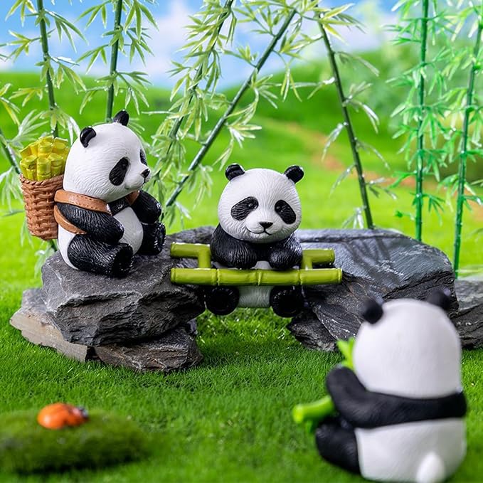 Cayway 8 PCS Mini Panda Set, Panda Bamboo Toys Miniature Panda Decor Fairy Garden Animals for Plant Pots Bonsai Craft, Micro Landscaping Decoration