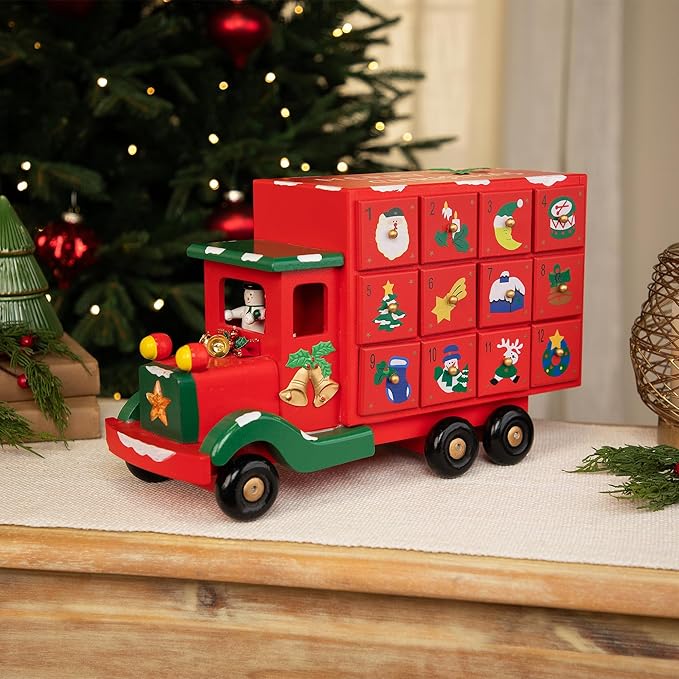 Advent Calendar Storage Truck Christmas Decoration - 14" - Red