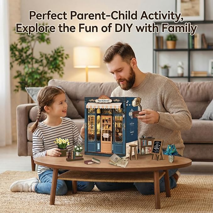 Book Nooks Kit for Adults, 3D Wooden Puzzle Miniature Dollhouse, DIY Bookend Holiday Craft Kits for Family&Friends, Unique Booknook Tiny Home Gifts for Men Women Teens, Bookshelf Decor Model