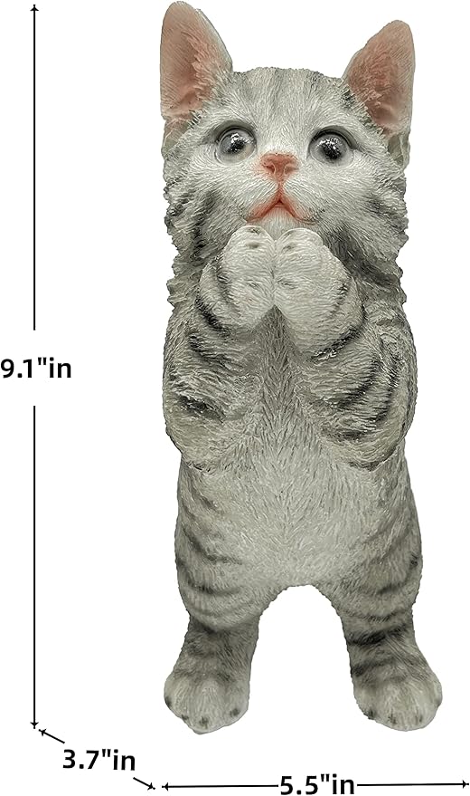 Coolboy Cute Prayer Gray Cat Figurine Art, Outdoor Garden Decoration, Resin Cat Sculpture for Lovers