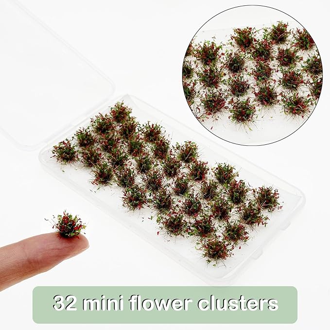Woohome Static Grass Tufts Flower Cluster Vegetation Groups Miniature Flower Clusters for Terrain Railway Scenery Table Landscape, Red and Green