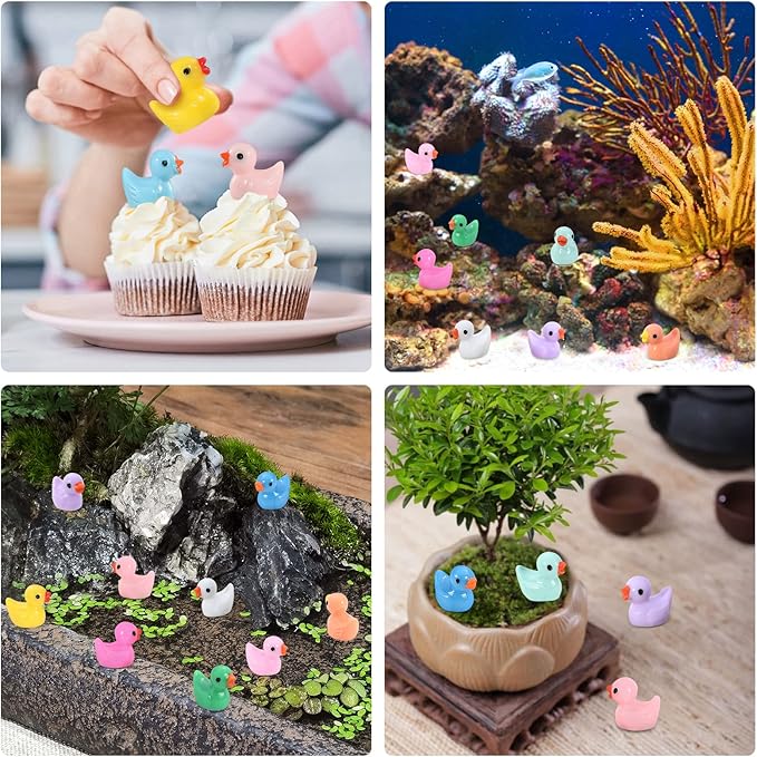 220 Pcs Mini Resin Duck Tiny Ducks Birthday Party Miniature Figure Landscape Aquarium DIY Decoration Bonsai Interior Christmas Fairy Garden Hide and Seek Prank (11 Colors)