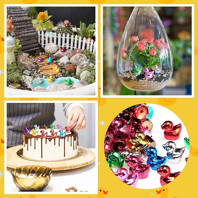 Yaocom 100 Pcs 10 Metallic Colors Mini Duck Statue Bulk Resin Duck Figurines Micro Garden Landscape Dollhouse Cake Decoration Potted Plants DIY Craft Charms for Party Christmas Thanksgiving Gift