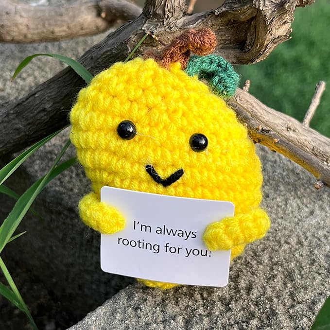Emotional Support Mango Gifts Crochet, Positive Fruit Cute Funny Cool Office Desk Decor Decorations for Her Women Men (Mango-2)