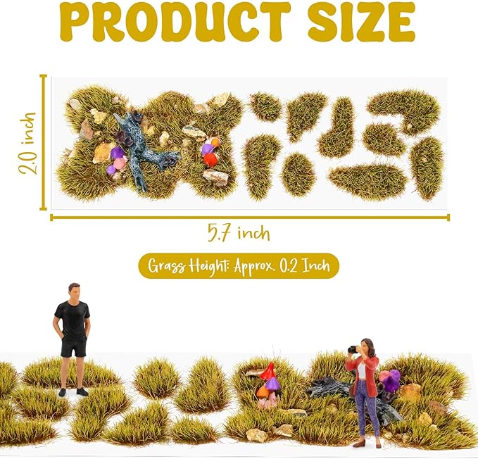 Warmtree 1 Box Static Grass Bushy Tufts Lowland Shrubs Scenery DIY Miniature 3D Tree Branches and Mushroom for Train Landscape Scenery Military Layout Model War Gaming Terrain (Autumn Yellow)