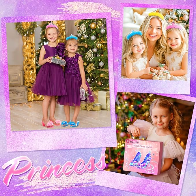 Princess Dress Up Shoes Set, Girls Role Play Dress Up Toys,Toddler Pretend Play Crown Kit Gift Set for Little Girls Aged 3-6 Years Old
