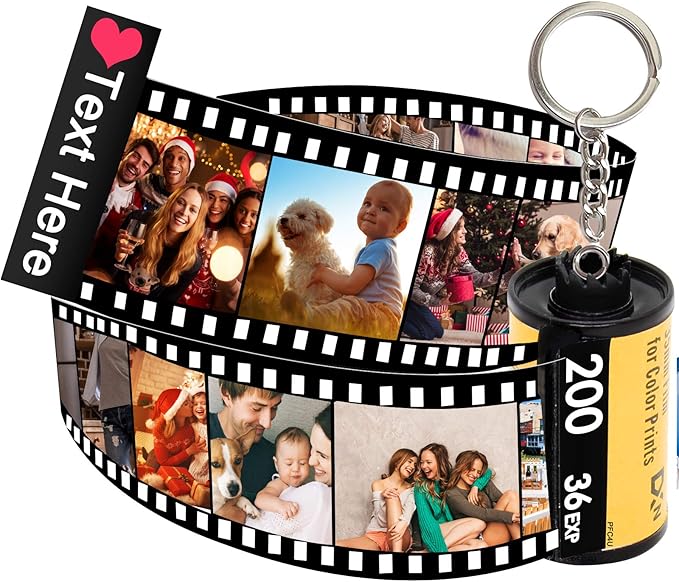 Personalized Camera Film Roll Keychain with Photo,Custom Personal Roll Keyring,Customized Pictures Gifts for Men Women