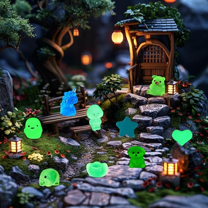 120 Pcs Luminous Mini Resin Animals Kit Accessories Variety Pack Glow Animal Figurines Resin Mini Garden Decor for Garden Micro Landscape Aquarium Potted Dollhouse Decor