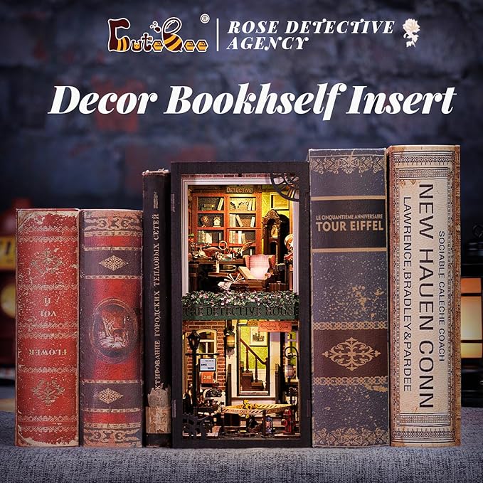 CUTEBEE Book Nook Kit - DIY Miniature House Dollhouse Kit for Adult and Teens, Booknook Bookshelf Decor Alley Model Build with LED Light, Gifts for Family and Friends