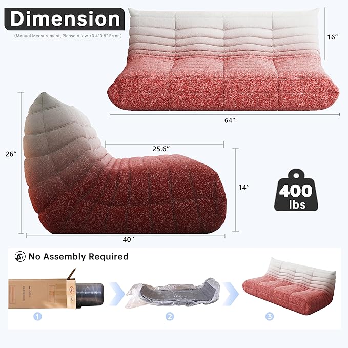 Bean Bag Chairs for Adults, BeanBag Reading Chair Memory Foam Couch 3-Seater, Floor Chair Soft Teddy Material, Comfy Reading Nook Chairs for Bedroom Living Room Office (Pink White)