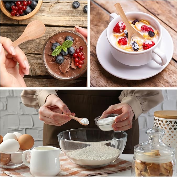 Boao 24 Pcs Small Wooden Spoons, 3.5'' L, Mini Wood Natural Tiny Spoons Wooden Little Teaspoons for Jars Sugar Creamer Honey Spices Salt Kitchen Supplies (Light Brown)、