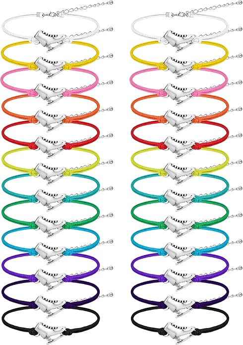 Funtery 24 Pcs Ice Skating Party Favors Colorful Ice Skating Bracelet Skater Birthday Gifts Sports Goodie Items Bulk for Women Men Skater Lover