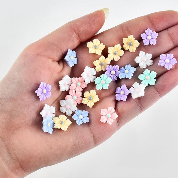 100 Pieces Tiny Flower for Dollhouse Miniatures Resin Things for Crafts Mini Flowers for Fairy Garden Micro Landscaping Decoration