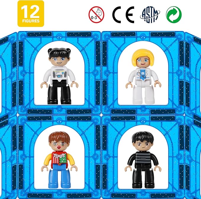 Large Magnetic People Figures for Kids, 3 Inches Magnetic Play People Compatible with Lego, 12 Pieces Magnet Toys for Kids Ages 3 4 5 6+, STEM Learning Toys Magnet Tiles Expansion