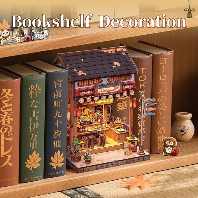 Fsolis Japanese Book Nook Kit - DIY Bookshelf Miniature Dollhouse Kit for Adults, Mini House Tiny 3D Puzzles Adult Craft Gifts for Women Teenagers Book Lovers (Izaka-ya Kurosawa)