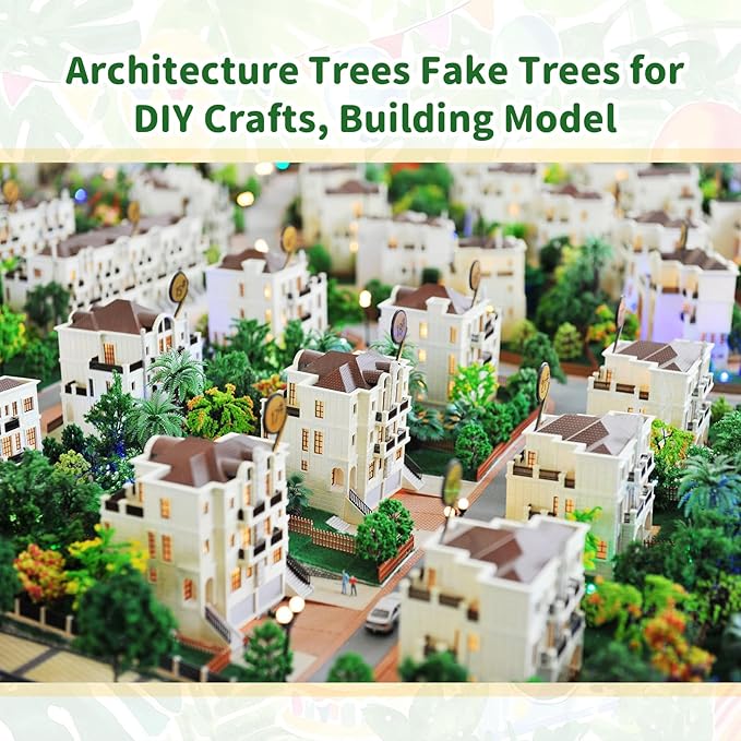 Tigeen 28 Pcs Model Trees Mixed Model with 1.4 Ounce Faux Green Moss Decor Tree Train Scenery Architecture for DIY Crafts, Building, Scenery Landscape (Palm Tree)