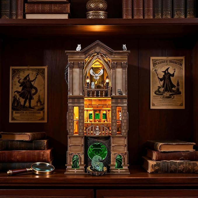 Book Nook Kit - DIY Magic Booknook for Adults & Teens, 3D Wooden Puzzle Bookshelf Insert with LED Lights, Unique Creative Craft Gift for Home Decor & Model Building