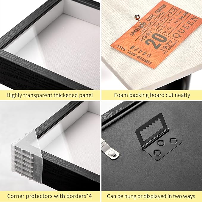 11x14 Shadow Box Picture Frame Display Case with Soft Linen Back-Thickened Panels,Large Black Deep Shadow Box Frame 11x14 for Graduation Flower Medal Pet Photo Craft Memorial Gift