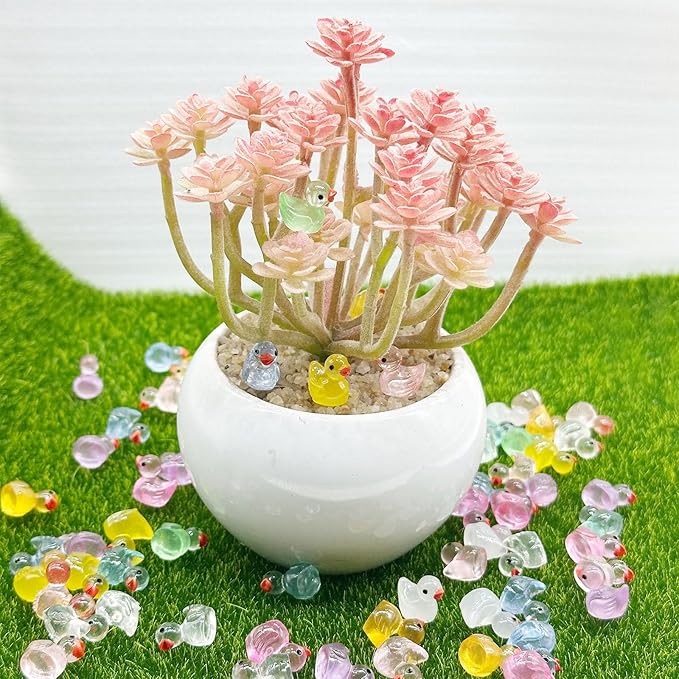 Cayway Mini Resin Duck 100 PCS Little Ducklings Glow in The Dark for Miniature Fairy Garden Decoration Accessories Micro Landscape
