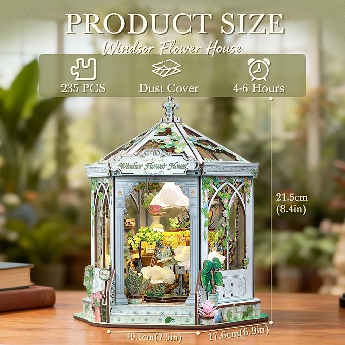 Cutefun Book Nook Kit - DIY Miniature House Dollhouse Kit for Adults, 3D Wooden Puzzle Flower House Model Kit Building Set Crafts for Home Decor Gifts for Family and Friends (Windsor Flower House)